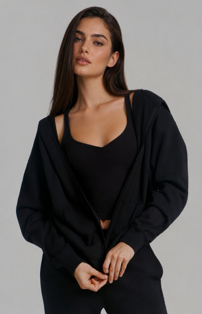 Threads Zip Hoodie - Onyx Black – Ansicht 2