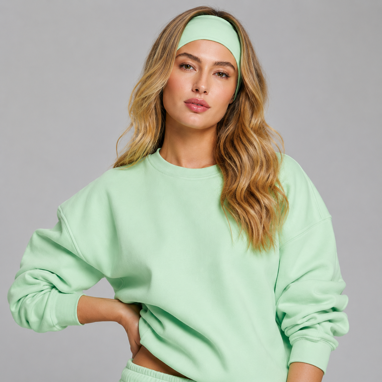 Plush Fleece Crew Pullover - Honeydew – Ansicht 1